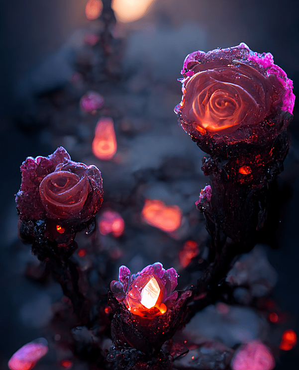 Ai绘画 发光的黑色结晶玫瑰