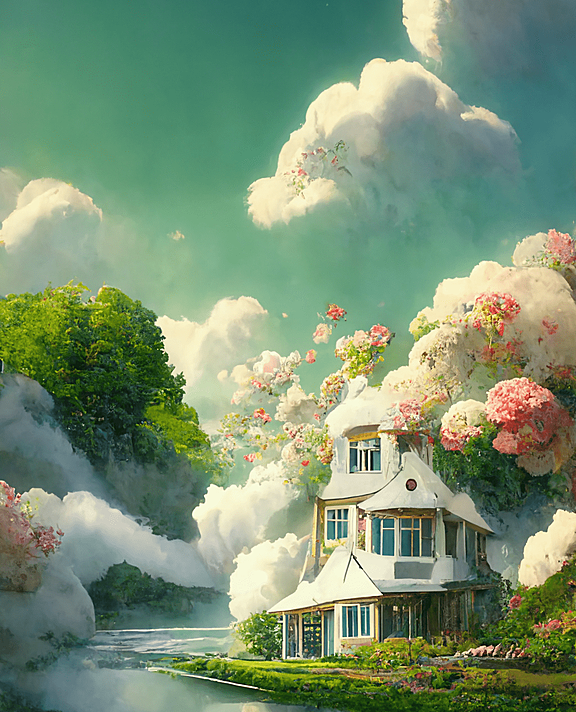 仙境般的绿水河边小屋