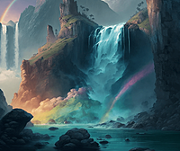 动漫风格 美丽的巨大悬崖瀑布