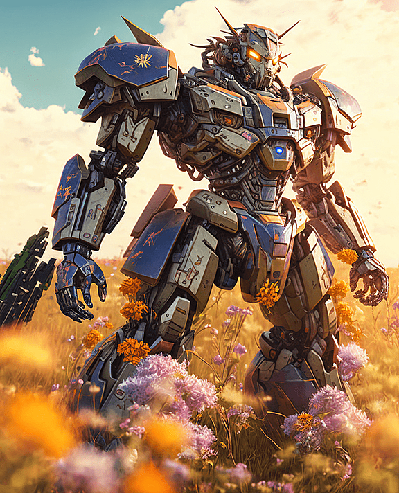 当机甲披上唯美鲜花背景