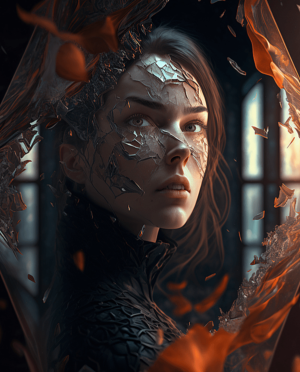 玻璃碎片创意美女绘画