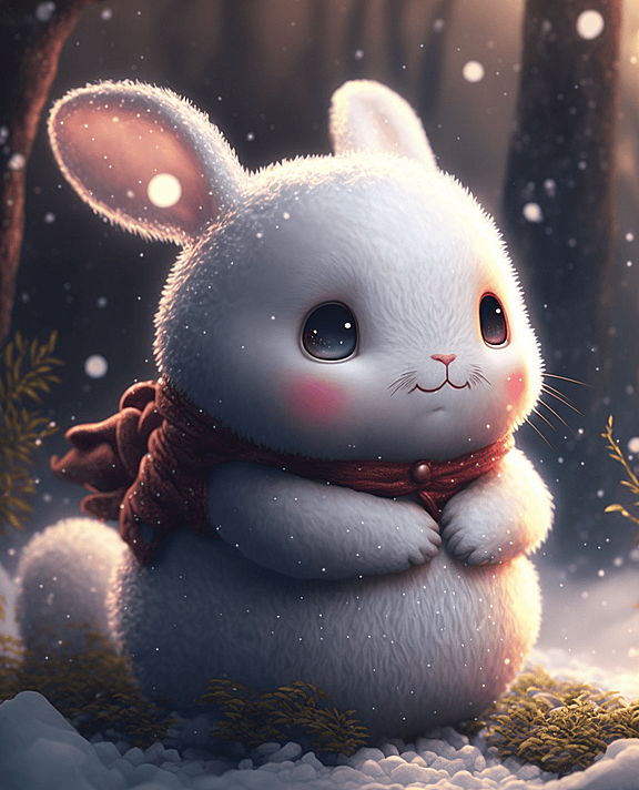 雪地里精灵风格的小兔子