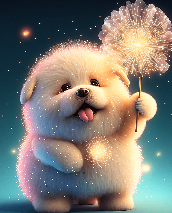 儿童系列，玩着烟花的可爱小狗