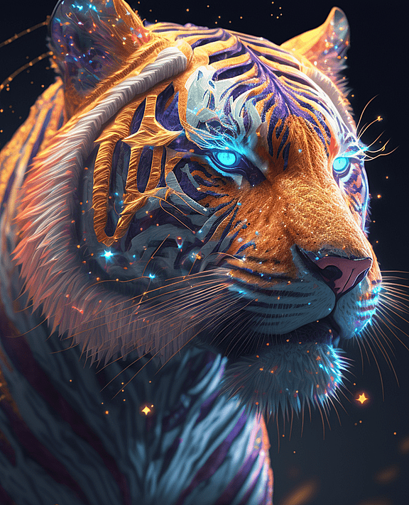 Ai绘画，威风凛凛的白虎，带发光效果