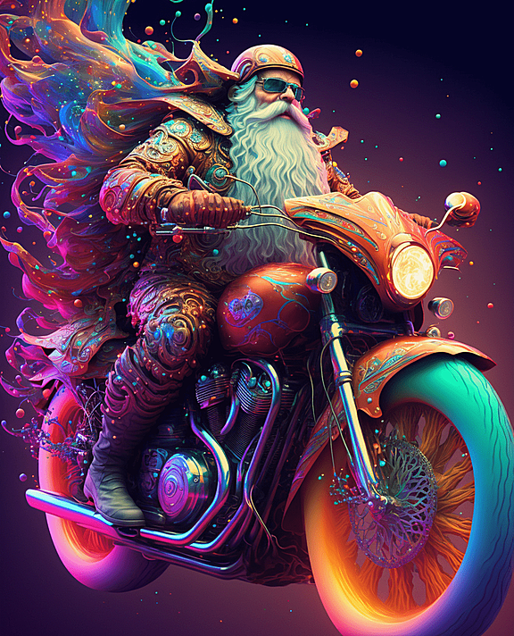 当圣诞老人骑着炫酷的摩托车