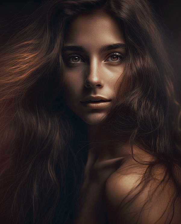 美女人像 艺术摄影 乌黑的头发，眼睛明亮而充满活力