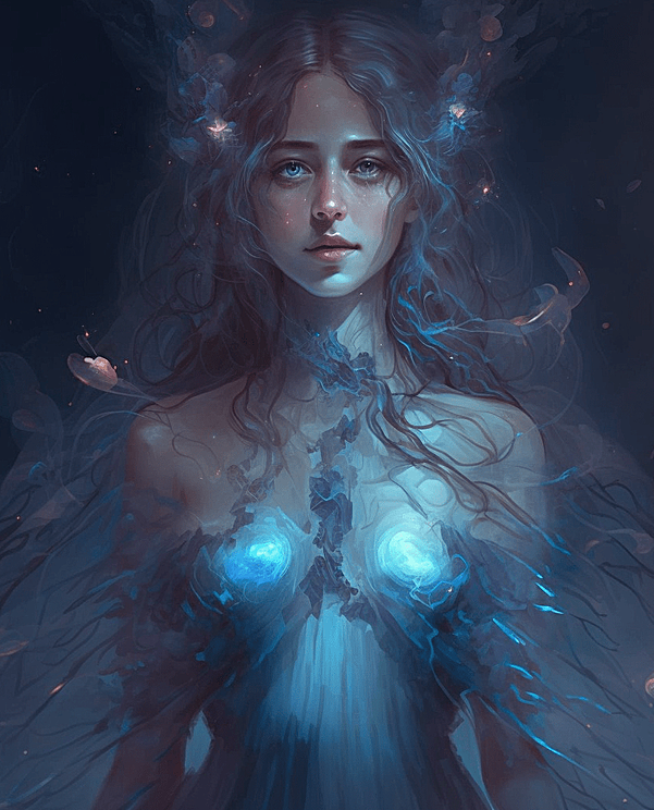 一个非常漂亮的蓝色发光精灵女孩