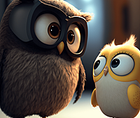 可爱的金丝雀和猫头鹰,皮克斯风格