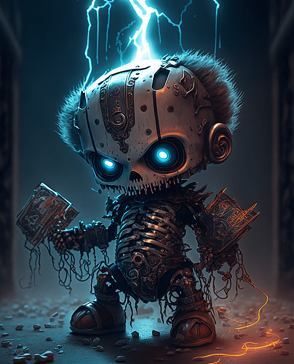 朋克闪电风格的可爱小骷髅