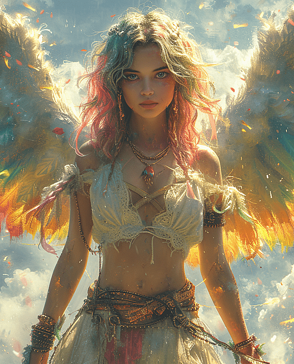 彩虹光辉中，幻想战场上的守护天使