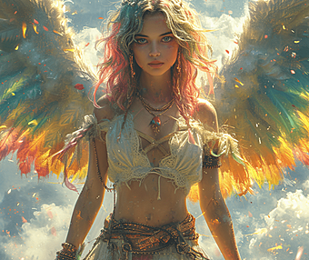 彩虹光辉中,幻想战场上的守护天使