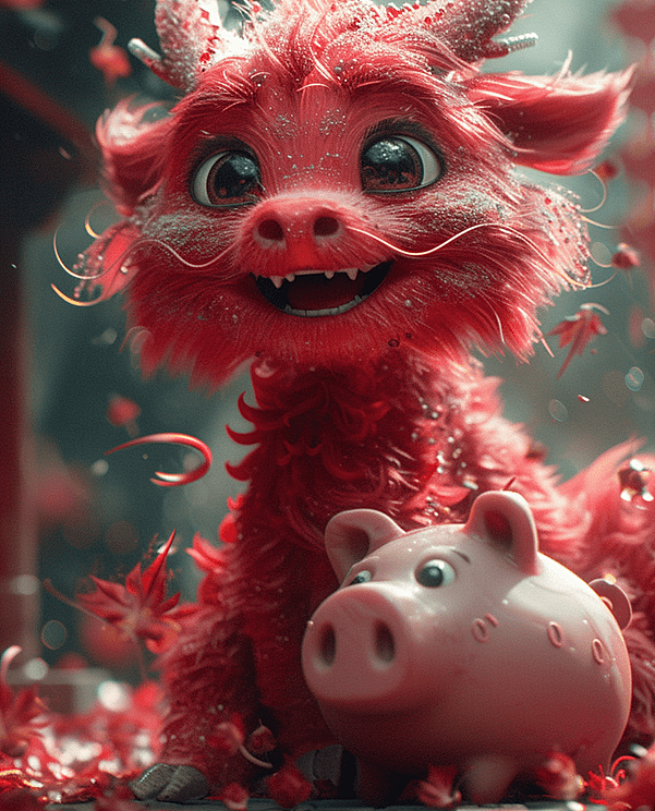 喜庆龙年，红色中国龙，存钱罐，恭喜发财