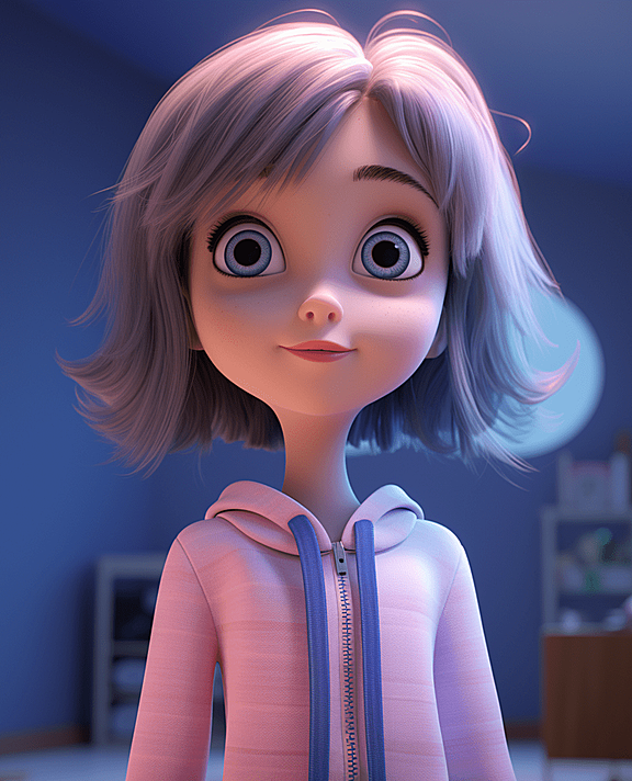 立体光影下，一位清澈蓝眸的动漫少女