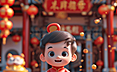 充满活力的春节庆典，3D卡通小学生