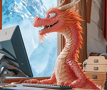 粉色系中国龙，在现代山顶木屋中的科技生活