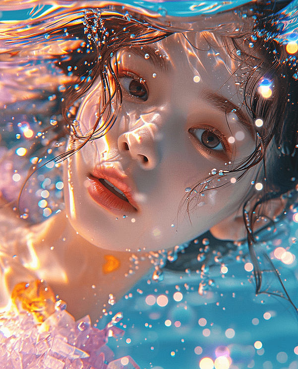 水中少女，动漫美学与柔焦现实主义的交融