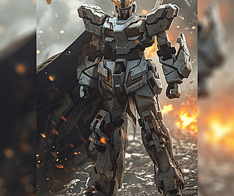 独角兽高达,屹立在战火纷飞的城市废墟中