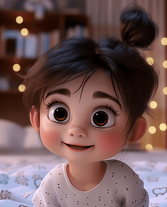 可爱的棕发宝宝，正快乐地坐在家中的小床上