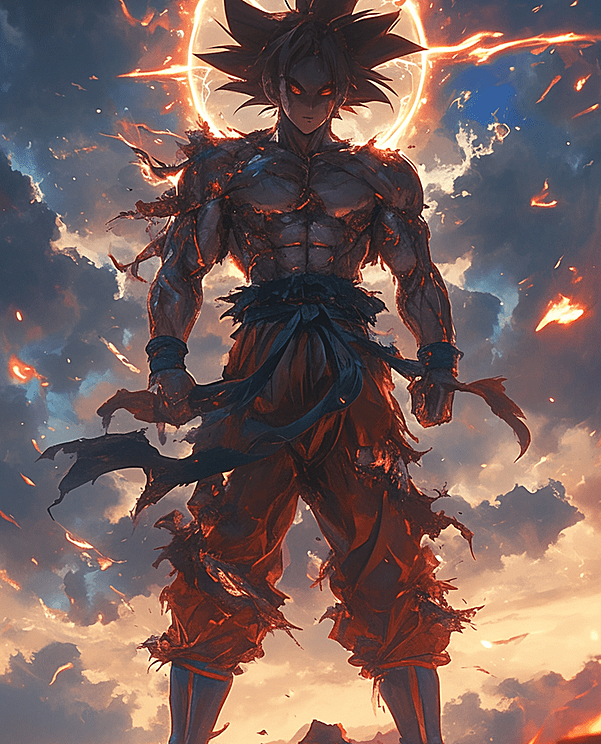 一款龙珠孙悟空发射元气弹的画面，采用了漫威风格打造。