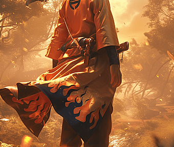 唯美的森林中，火影忍者鸣人在黄昏的情景中留下帅气的身影