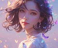 在这片潮起潮落的海边，一位东方女孩的笑容如同初绽的花朵，清新脱俗。