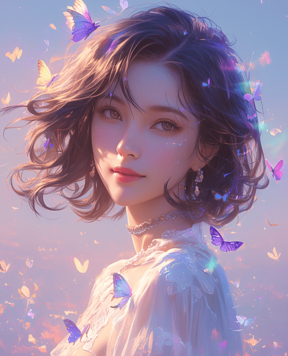 在这片潮起潮落的海边，一位东方女孩的笑容如同初绽的花朵，清新脱俗。