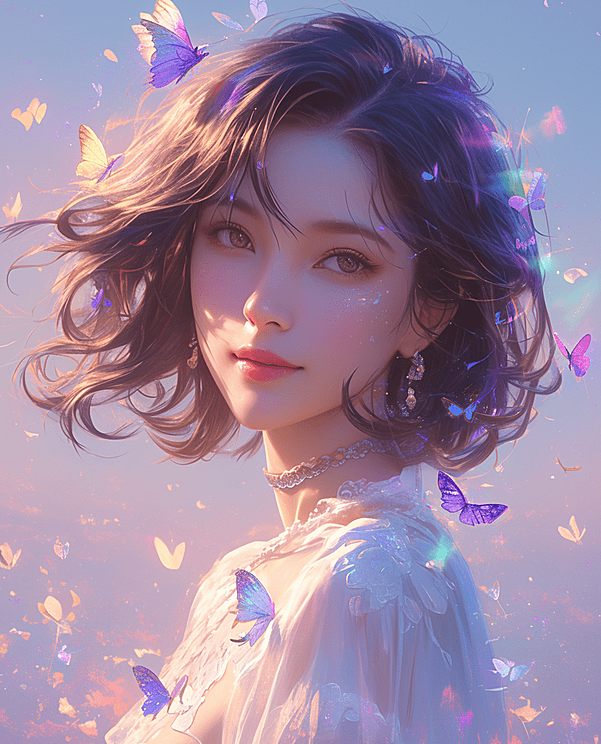 在这片潮起潮落的海边，一位东方女孩的笑容如同初绽的花朵，清新脱俗。