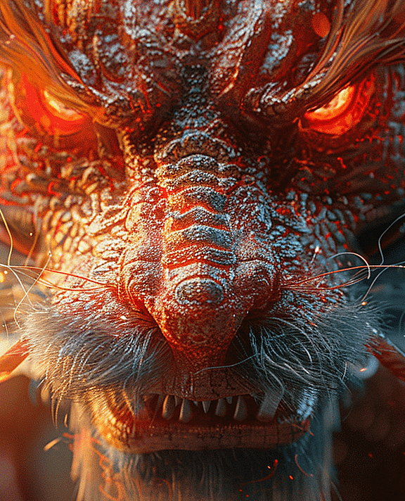 一张龙的面孔,栩栩如生,仿佛在3D的视觉中。