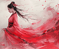 在这幅温婉的水彩画中，一位女子身着粉色汉服，如同古典诗画中走出的倩影。