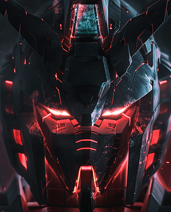 一部正在维修中的高达，近距离的金属质感，闪烁着冷光