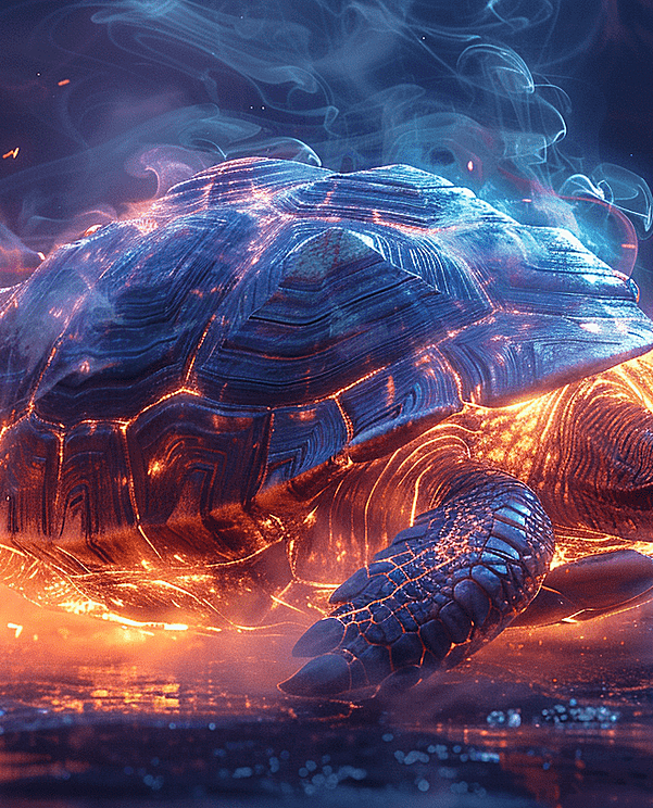 中国神话中的神兽,玄武神龟,整体的色彩以深蓝为主调