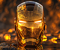 由金色大理石,精心雕琢而成的钢铁侠面具雕塑