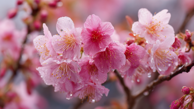 粉白樱花雨日式庭院浮世绘风格壁纸 – 4K高清细腻特写