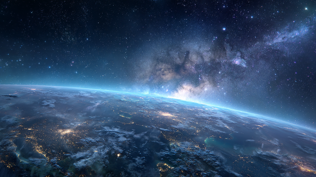 高清4K地球宇宙壁纸:广角蔚蓝星球与银河星云深邃背景