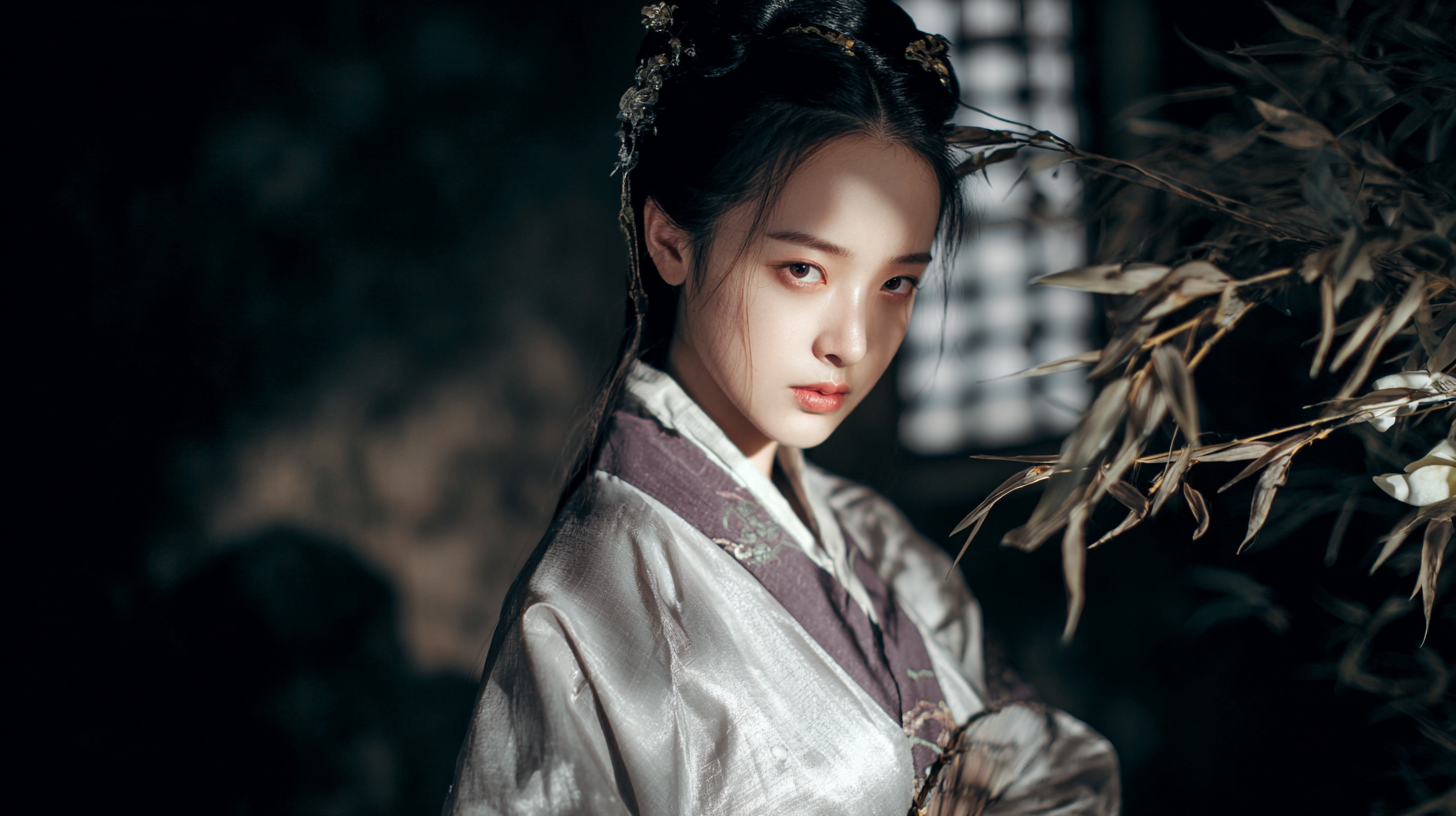 林黛玉潇湘馆国风工笔CG写实8K壁纸 | 清冷才女竹影窗前景