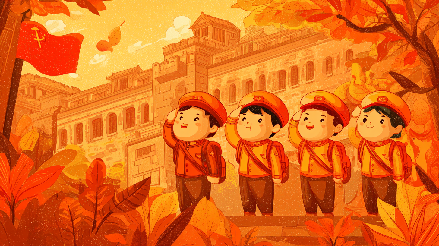 红色文化进校园主题壁纸：少先队员向党旗敬礼，弘扬爱国精神