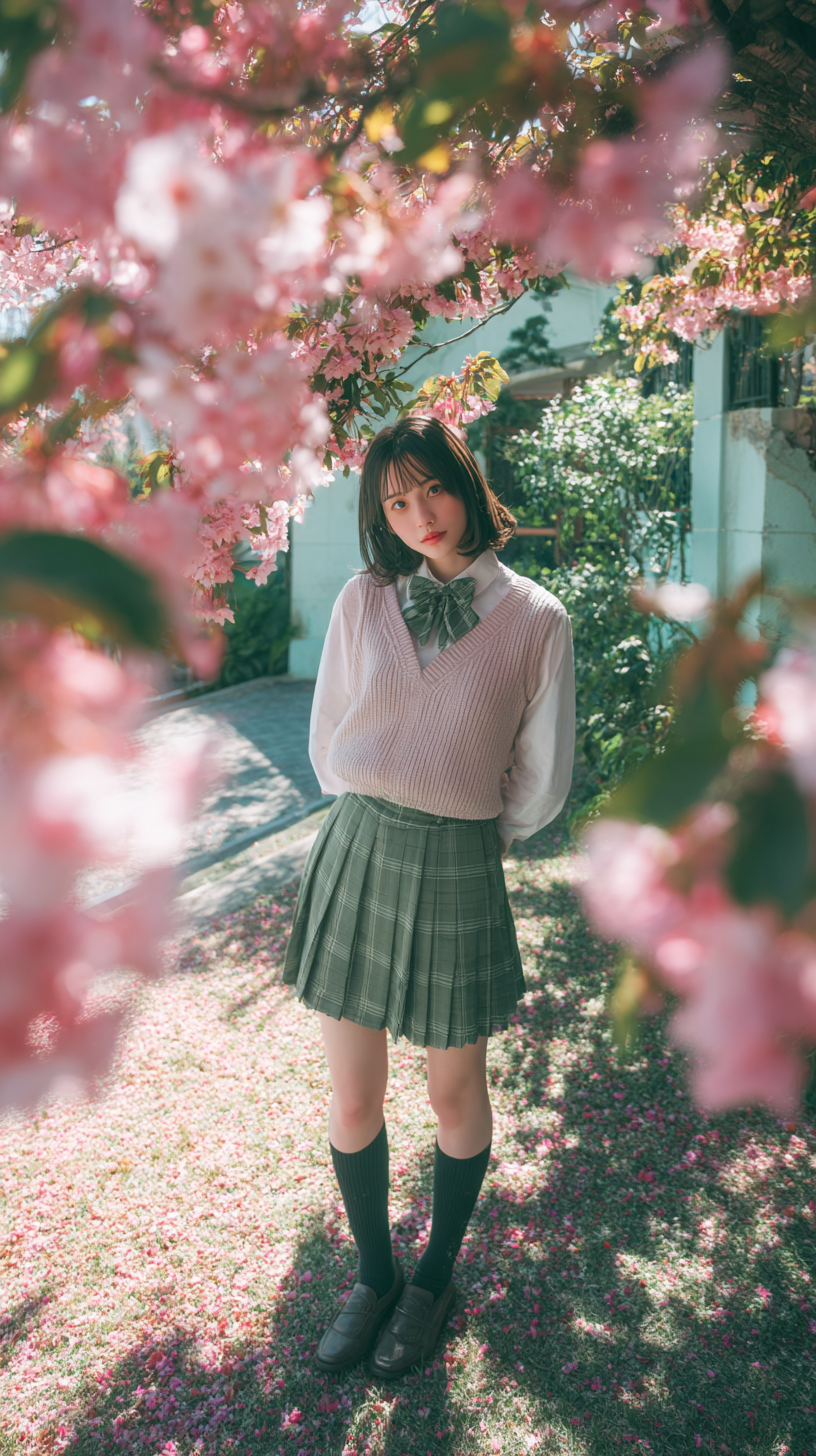 樱花树下的校服少女壁纸：唯美青春动漫风4K手机壁纸高清下载