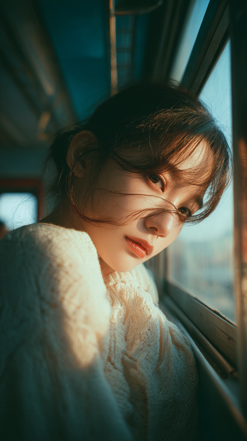 电影感怀旧美女列车窗边侧光人像壁纸 4K高清细腻质感氛围感故事感