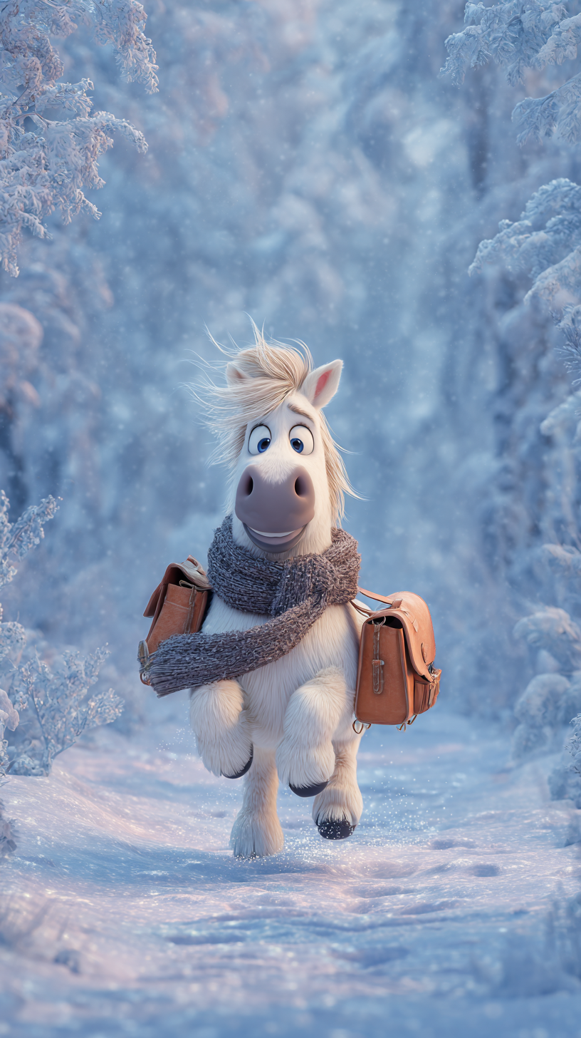 迪士尼皮克斯风格雪中小白马壁纸 – 4K高清手机壁纸下载