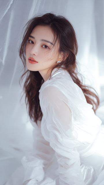 唯美梦幻褐发美女半身肖像壁纸 4K高清细腻质感浅色调背景