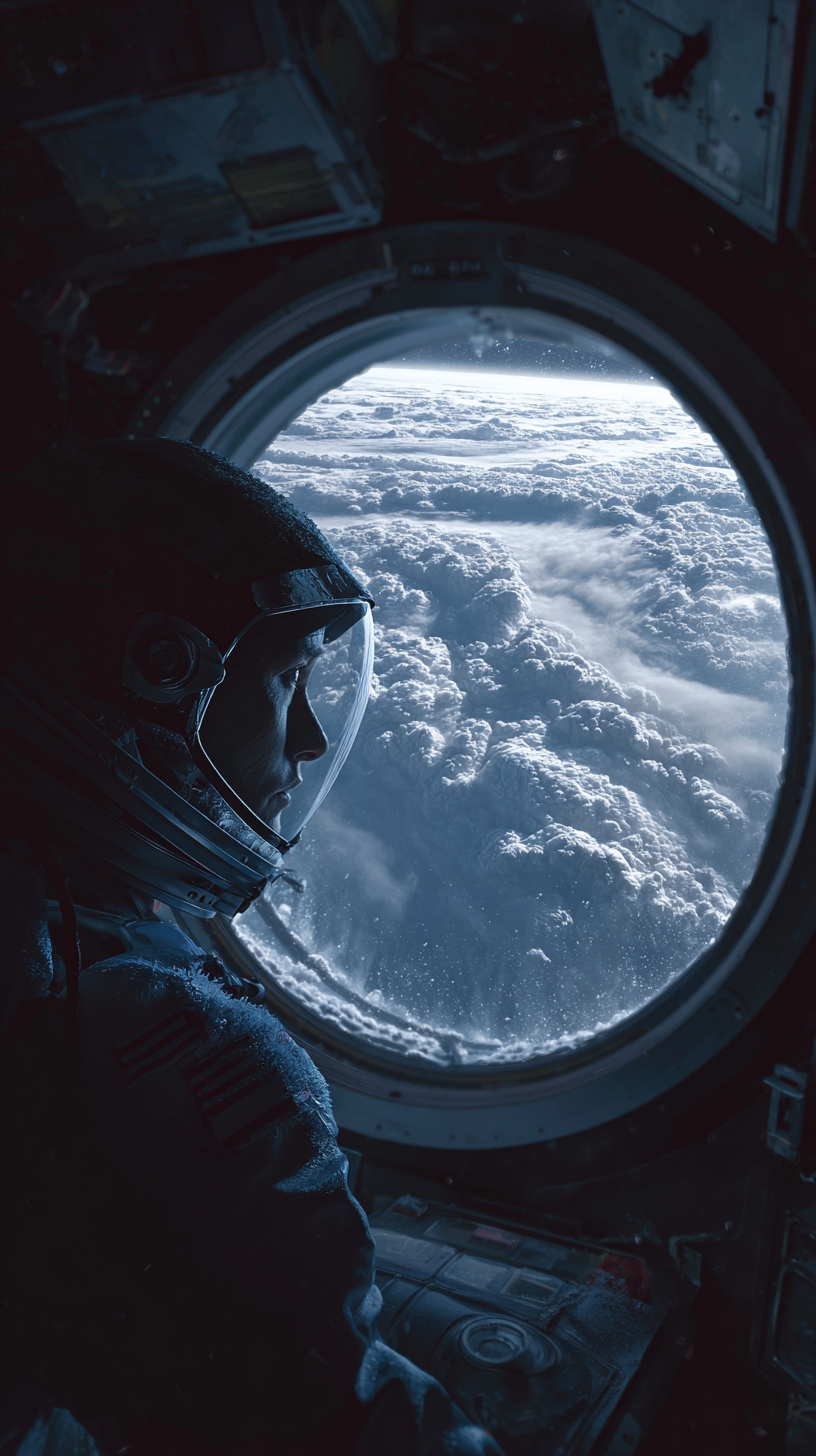 凝视地球的宇航员：冰窗、极光与孤独宇宙 | 4K 写实壁纸