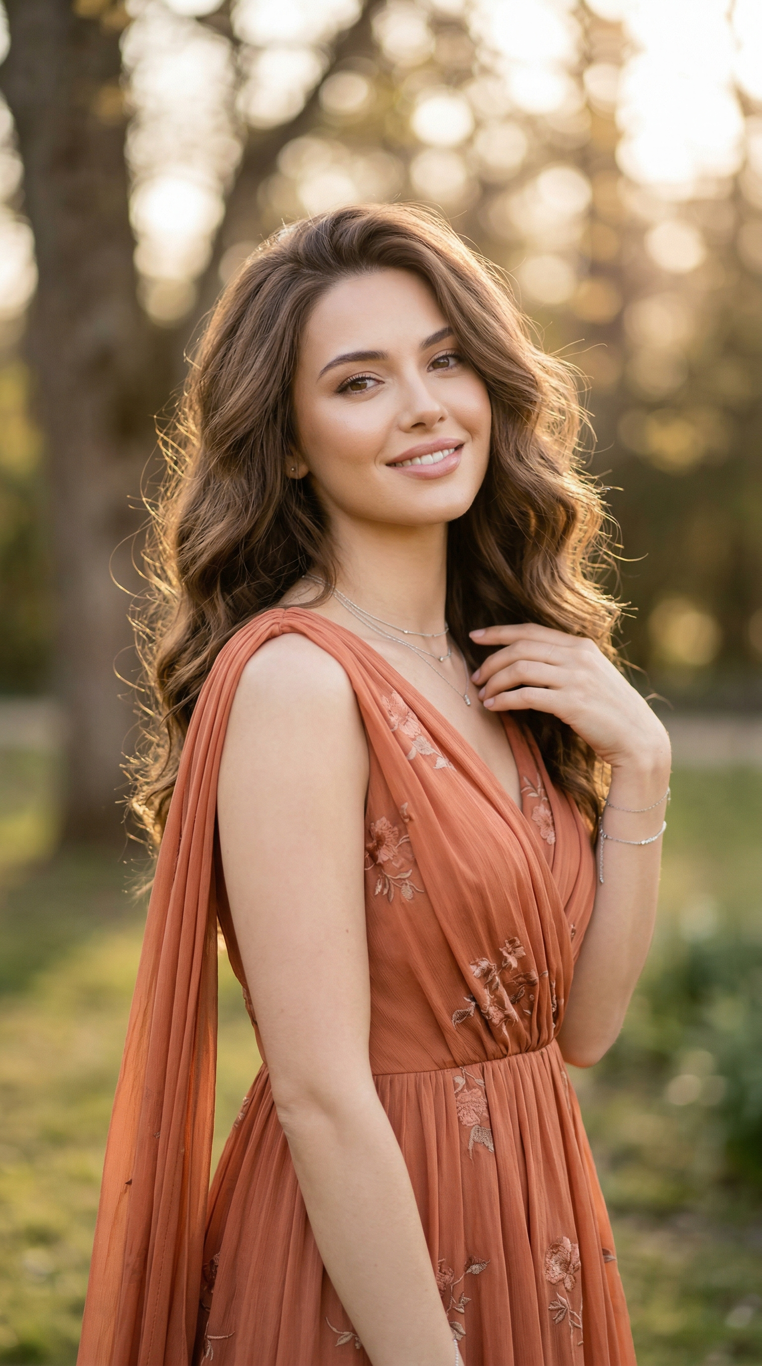 优雅长发美女微笑肖像壁纸 | 柔光暖色调高清4K手机壁纸